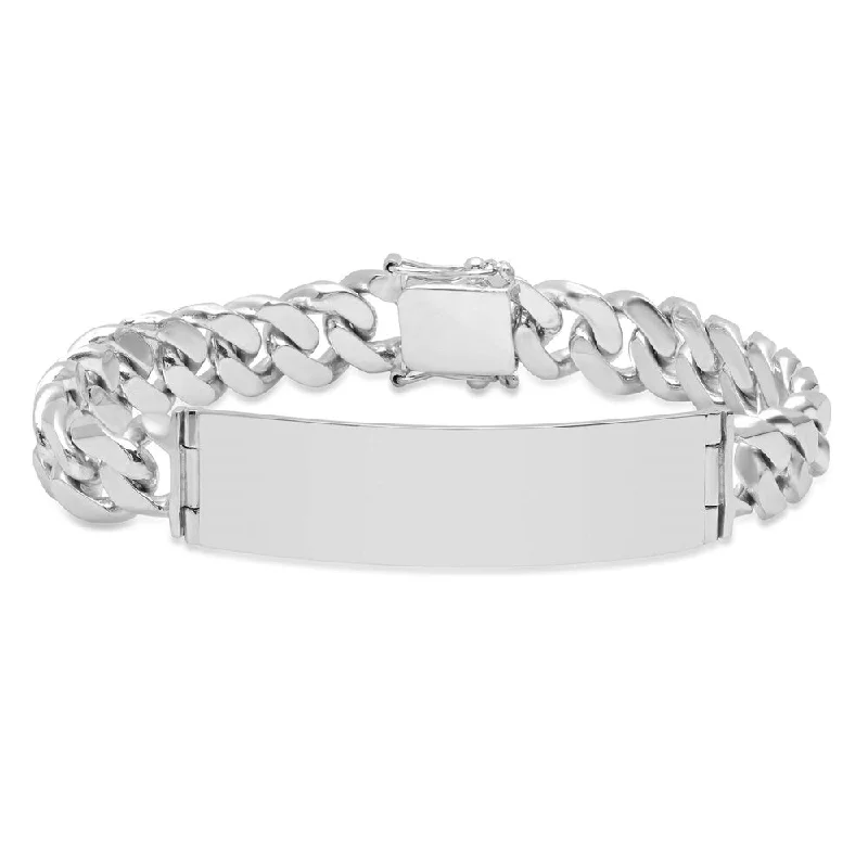 custom silver bracelet for meaningful gift with custom engraving-Sterling Silver 13 mm Cuban Link ID Bracelet (8-9 Inch)