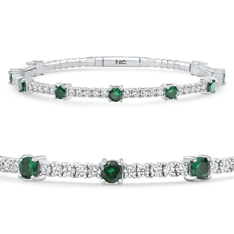 silver bracelet with angel charm for love and guidance-5Ct Emerald & Diamond Diamond Tennis Flexi Bangle Bracelet White Gold Lab Grown