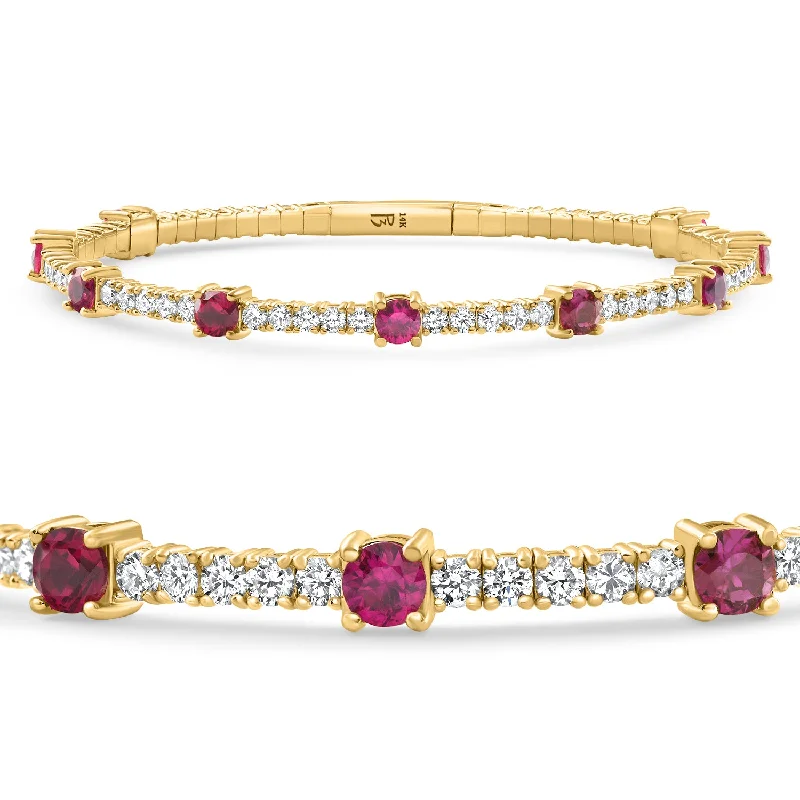 personalized bracelet with engraved coordinates for significant location-5Ct Ruby & Diamond Diamond Tennis Flexible Bangle Bracelet Yellow Gold Lab Grown