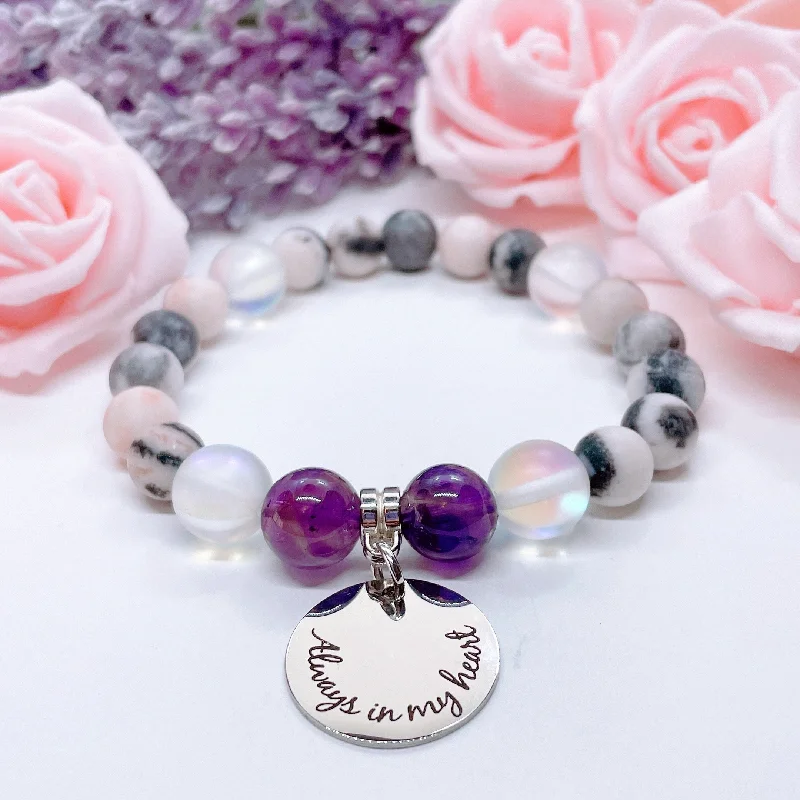 silver bracelet with custom charms for personal touch-Always in my Heart Classic Charm Bracelet Amethyst