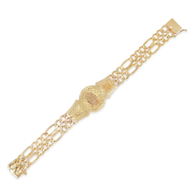 luxury bracelet with diamonds and custom engraving for luxury gift-14K Yellow Gold 46 Gram Double Strand Figaro Saints Bracelet