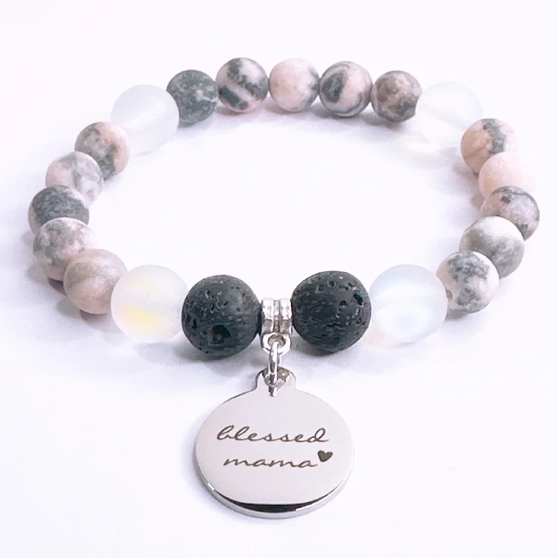 silver bracelet with charm for family reunion and memories-Blessed Mama Classic Charm Bracelet  Lava