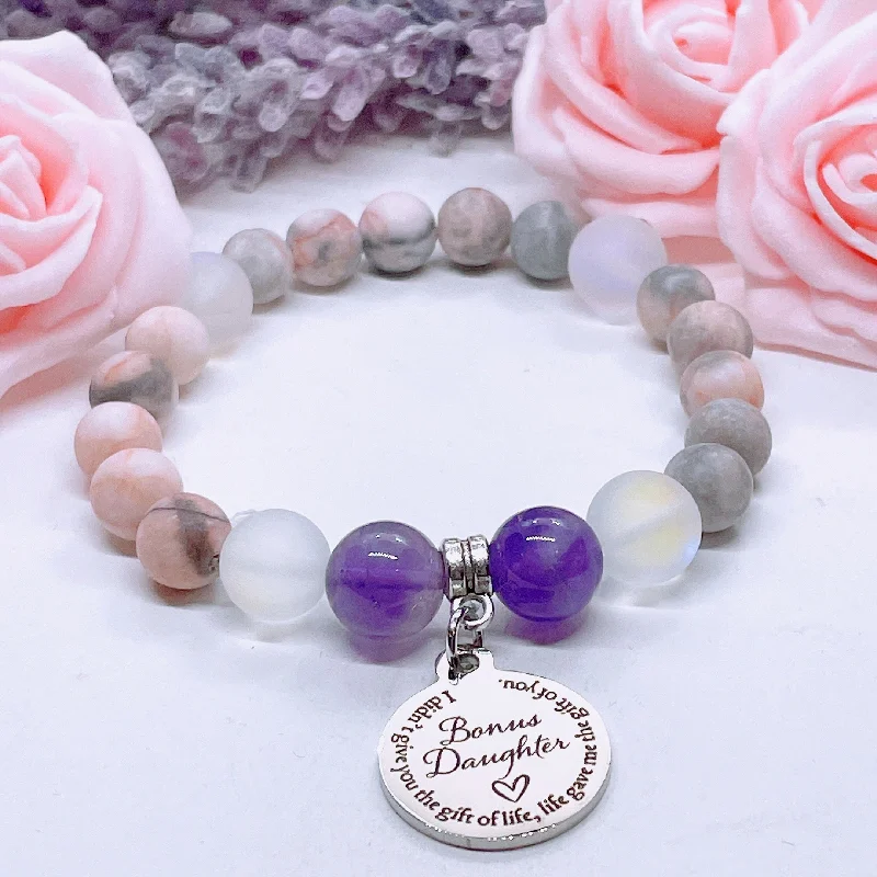 luxury silver bracelet with custom engraving for elegant gift-Bonus Daughter Classic Charm Bracelet Amethyst