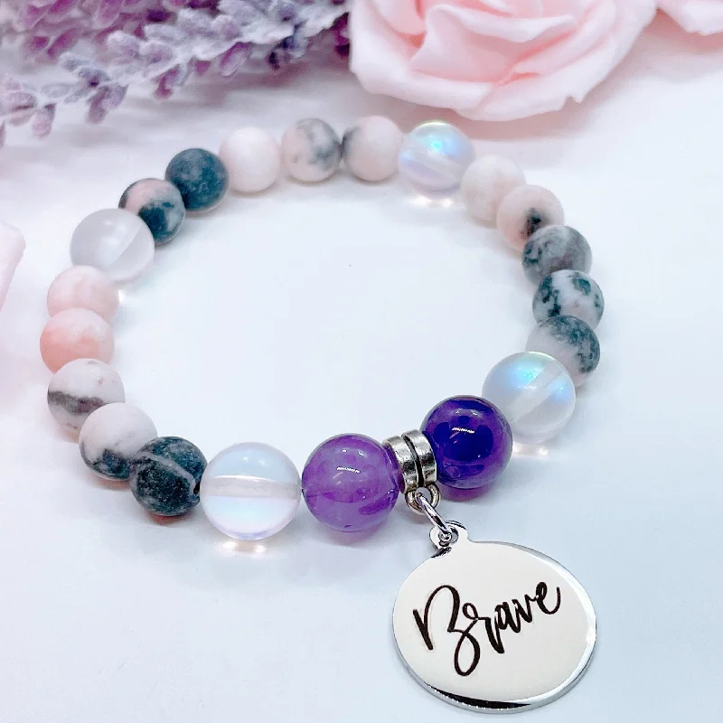 custom bracelet with gemstone for balance and positive energy-Brave Classic Charm Bracelet Amethyst