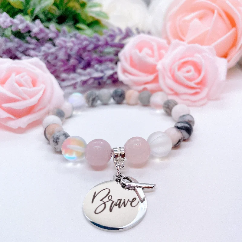 custom bracelet with gemstone for energy flow and healing-Brave with Cancer Classic Charm Bracelet Rose Quartz