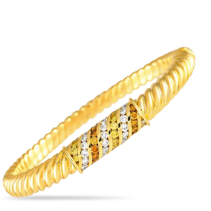 adjustable silver bracelet with gemstone for relaxation and calm-Bvlgari 18K Yellow Gold 3.50ct Colored Diamond Bangle Bracelet BV01-101624