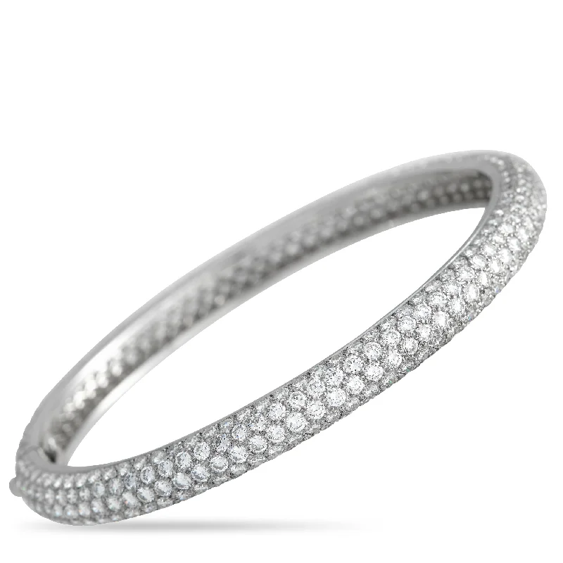 silver bracelet with engraving for anniversary gift with love-Cartier 18K White Gold 13.50ct Diamond Pav Bangle Bracelet CA12-030824