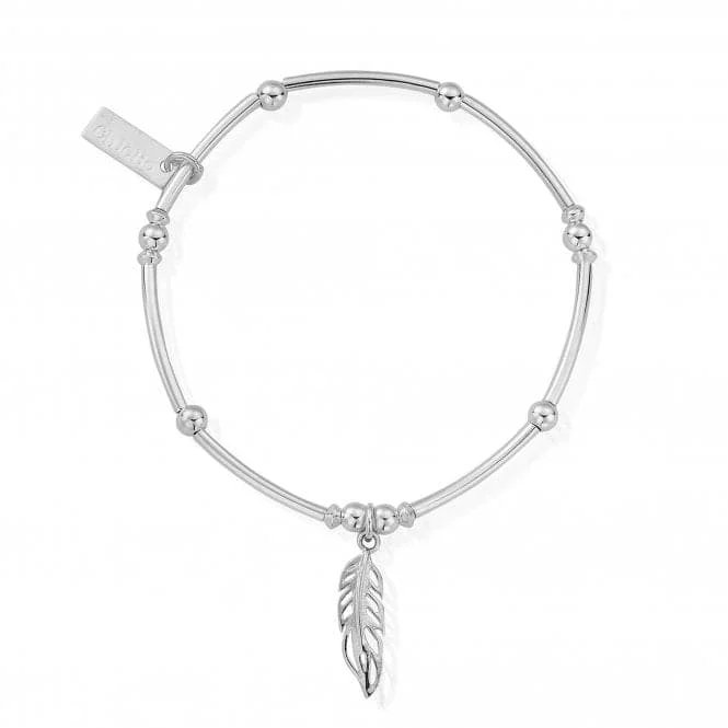 silver bracelet with gemstone for positive energy and growth-ChloBo Mini Noodle Ball Feather Bracelet SBMNB570