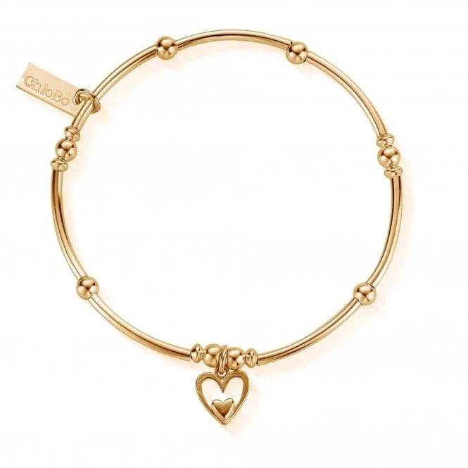 silver bracelet with charm for good fortune and positivity-ChloBo Mini Noodle Ball Heart In Heart Bracelet GBMNB1092