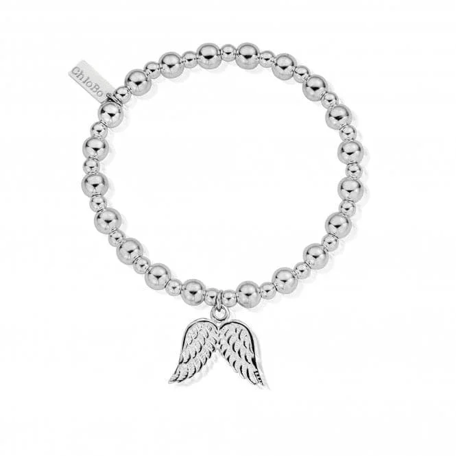 silver bracelet with engraved coordinates for wedding anniversary-ChloBo Mini Small Ball Double Angel Wing Bracelet SBMSB702