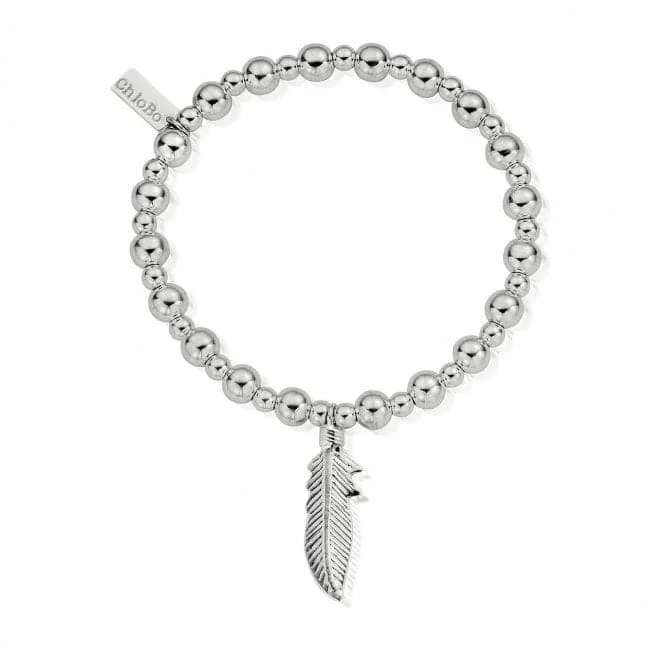 custom silver bracelet with family name for sentimental gift-ChloBo Mini Small Ball Feather Bracelet SBMSB706