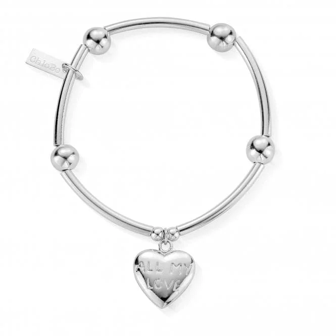 personalized silver bracelet for anniversary with meaningful engraving-ChloBo Noodle Ball All My Love SBNB211