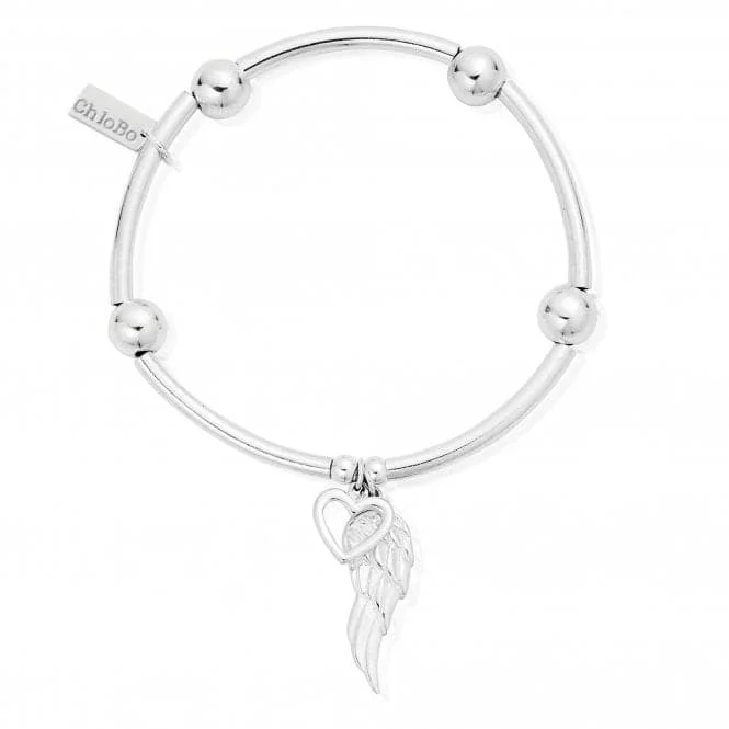 custom silver bracelet for mom with engraved children’s names-ChloBo Noodle Ball Open Heart & Angel Wing Bracelet SBNB007703