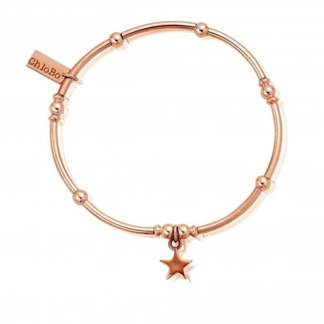 personalized leather bracelet with engraved coordinates for memories-ChloBo Rose Gold Mini Noodle Ball Star Bracelet RBMNB802