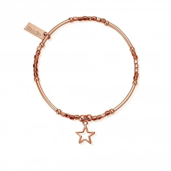 silver bracelet with gemstone beads for protection and healing-ChloBo Rose Gold Mini Noodle Cube Small Open Star Bracelet RBMNC1066