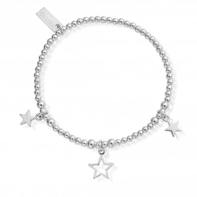 personalized silver bracelet for friend with engraved quote-ChloBo Triple Star Bracelet SBSB097806