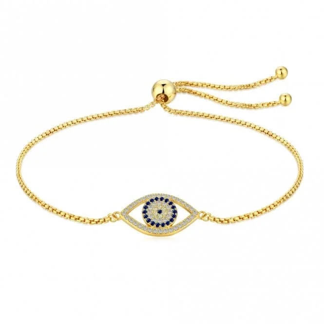 silver bracelet with gemstone beads for emotional stability-Sterling Silver Gold Plated Evil Eye Bracelet ERLB045