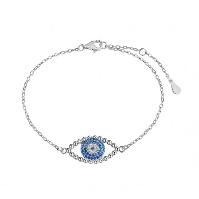 personalized silver bracelet with initials for meaningful gift-Sterling Silver Rhodium Plated Blue Evil Eye Bracelet ERLB055