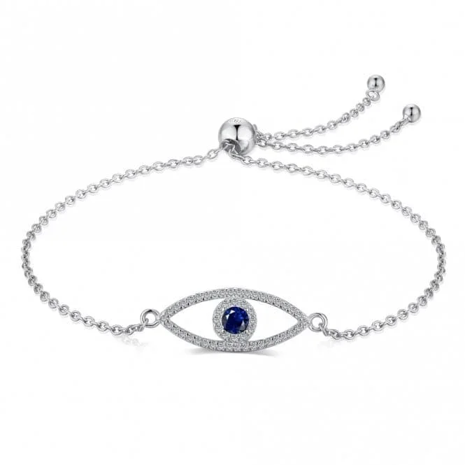 silver bracelet with celestial symbols for spiritual growth-Sterling Silver Rhodium Plated Sparkling Zirconia Evil Eye Bracelet ERLB051