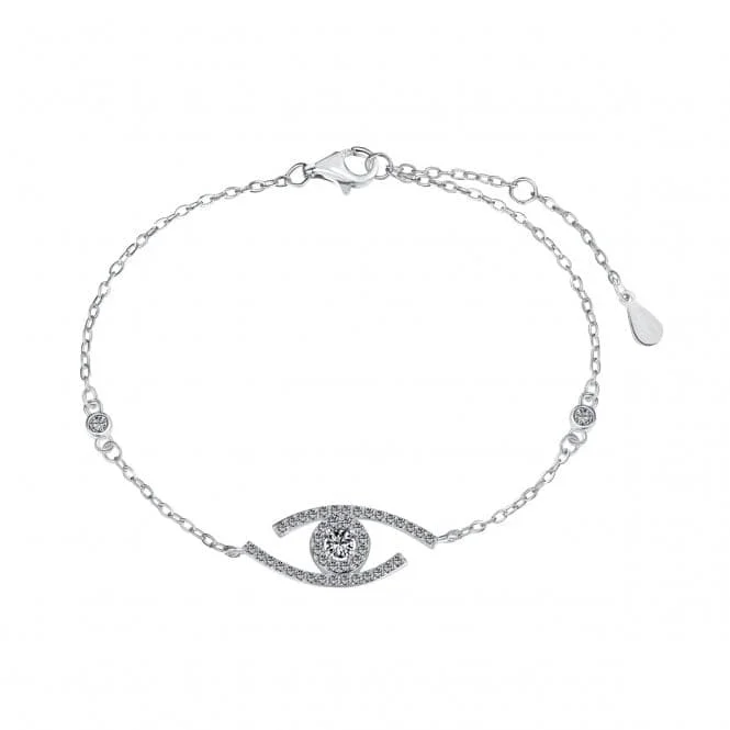 personalized charm bracelet with gemstones for positive energy-Sterling Silver Rhodium Plated Sparkling Zirconia Evil Eye Bracelet ERLB053