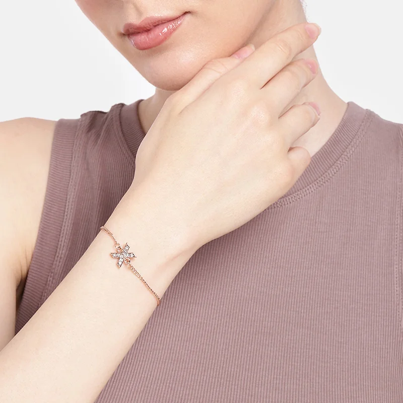 personalized silver bracelet for anniversary with meaningful engraving-Estele Rose Gold Plated Captivating Medium 'X' Letter Bracelet with Crystals for Women