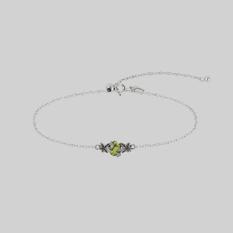 personalized silver bracelet for men with engraved initials-FERONIA. Secret Garden Peridot Bracelet - Silver