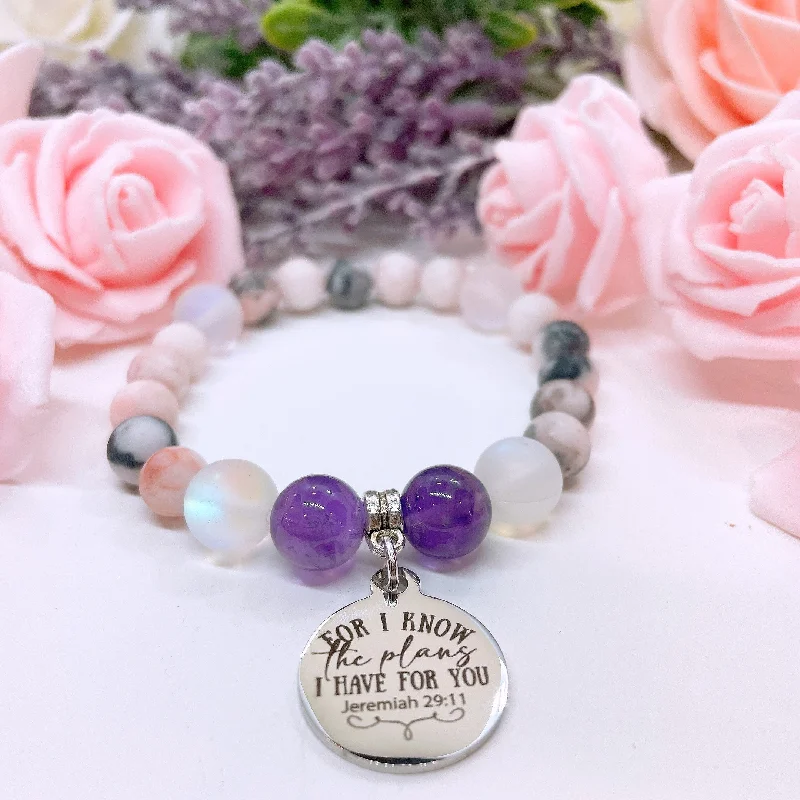 adjustable silver bracelet with gemstone for energy healing-For I Know the Plans I Have for You Classic Charm Bracelet Amethyst