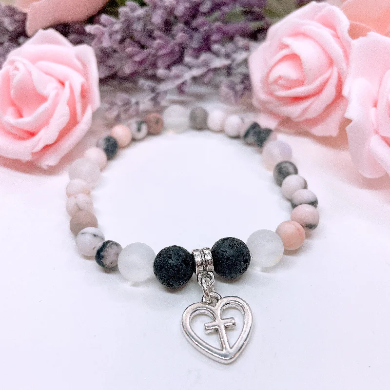 custom bracelet with gemstone beads for chakra healing-Faithful Heart Companion Charm Bracelet Lava