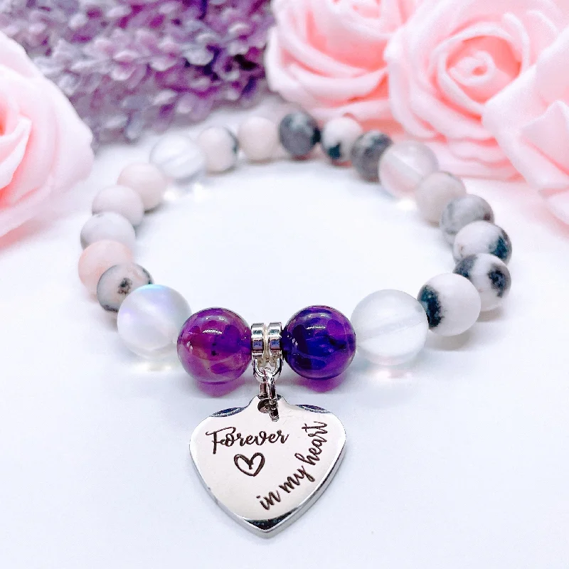 personalized charm bracelet with inspirational charms for guidance-Forever In My Heart Classic Charm Bracelet Amethyst