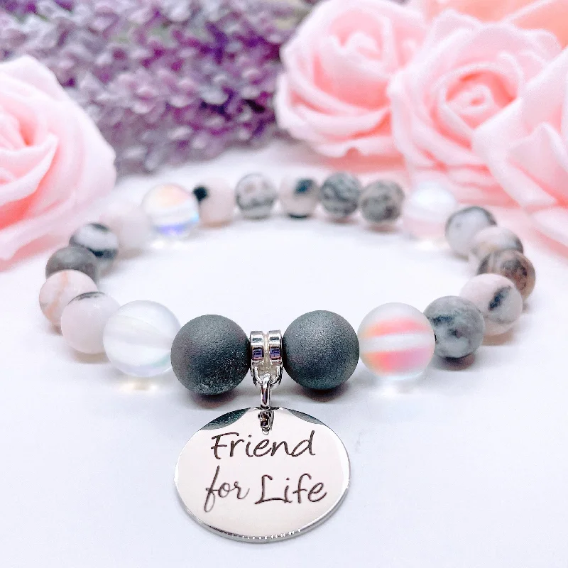 silver bracelet with engraved coordinates for cherished memory-Friend for Life Classic Charm Bracelet Druzy