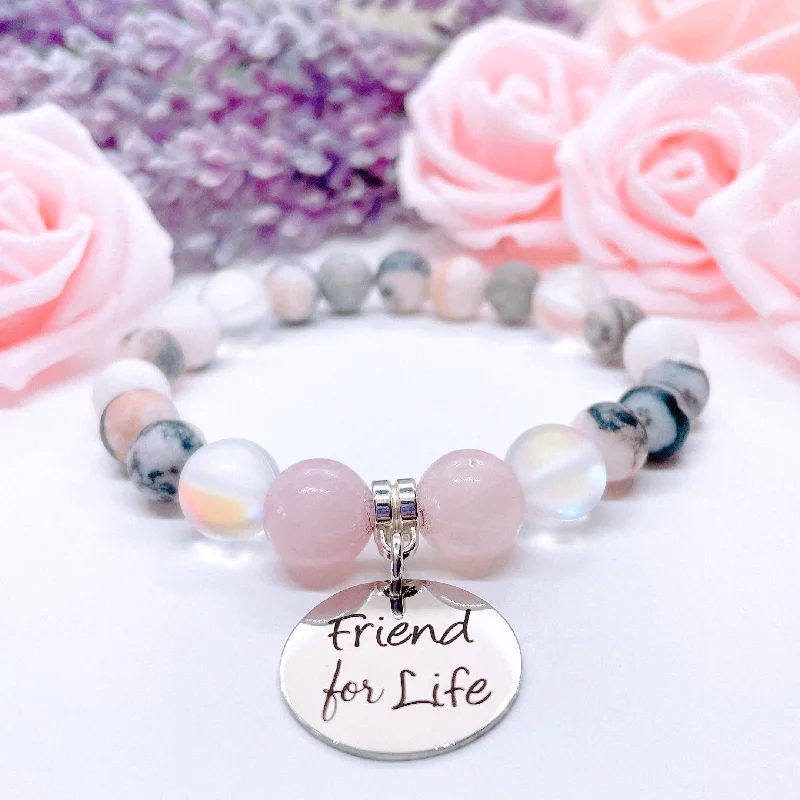 silver bracelet with engraved initials for special events-Friend for Life Classic Charm Bracelet Rose Quartz