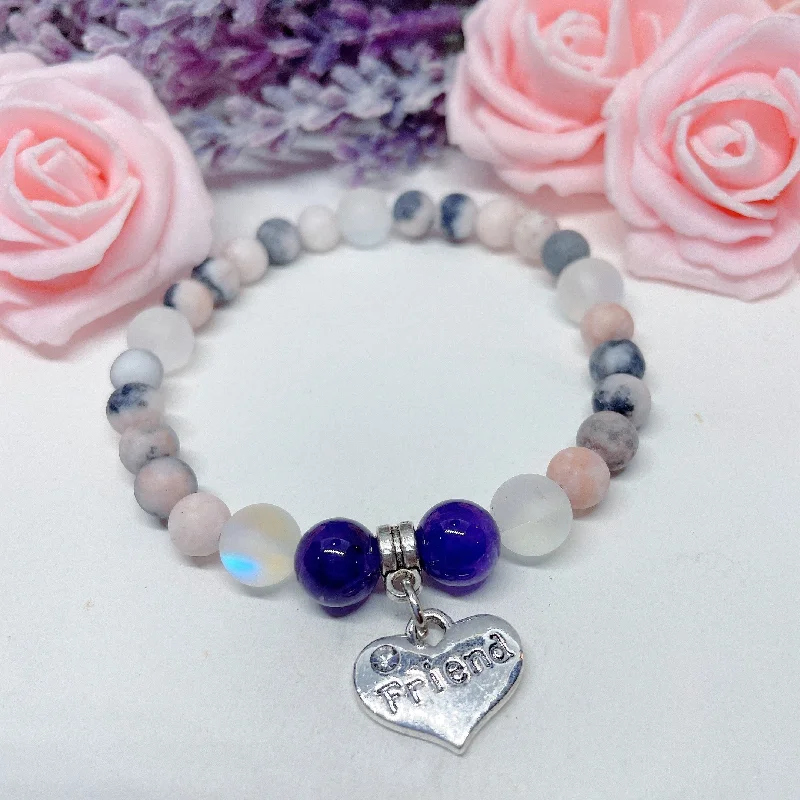 custom bracelet with gemstone for energy flow and healing-Friend Heart Companion Charm Bracelet Amethyst