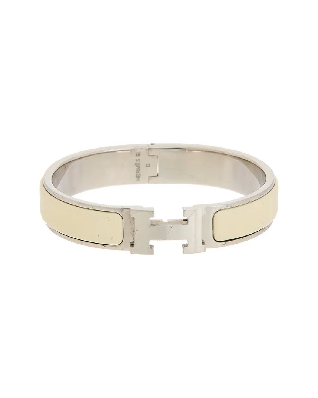 custom bracelet with inspirational charms for strength and resilience-Hermès Palladium Clic Clac Bangle (Authentic Pre-Owned)