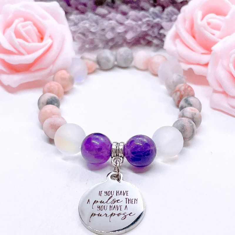 silver bracelet with family birthstones for personalized touch-If You Have a Pulse You Have a Purpose Classic Charm Bracelet Amethyst