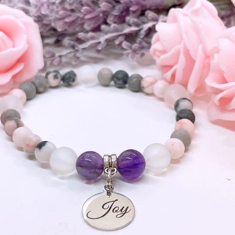 custom silver bracelet for anniversary with meaningful quote-Joy Companion Charm Bracelet Amethyst