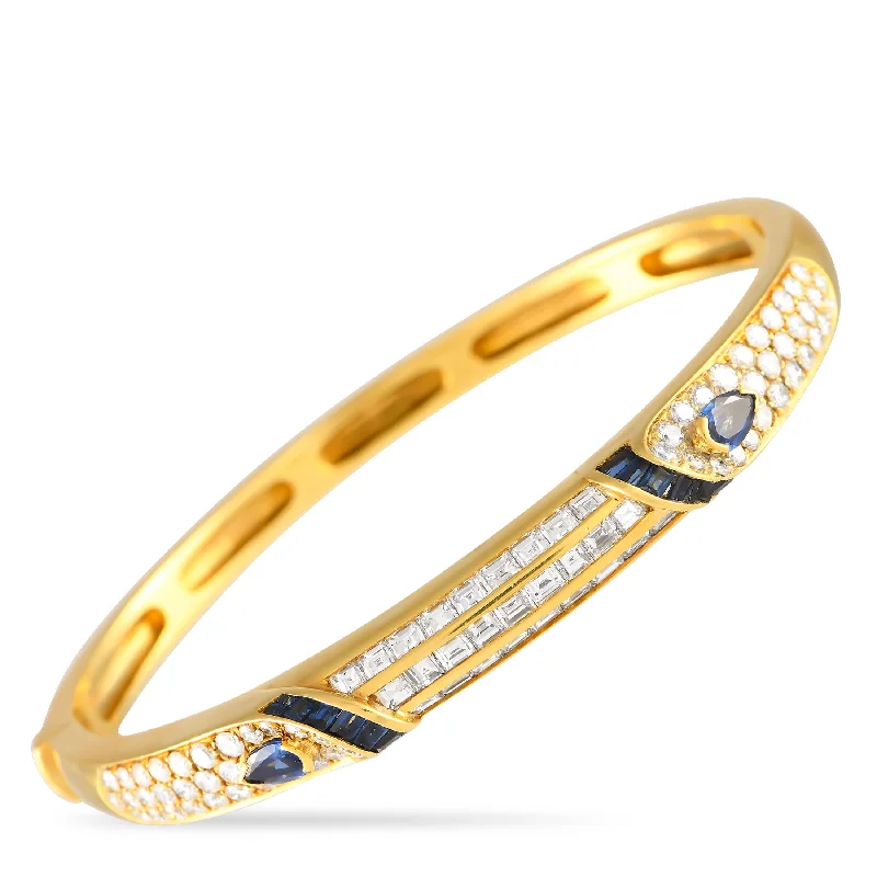 custom silver bracelet with family name for special occasion-LB Exclusive 18K Yellow Gold 2.90ct Diamond and Sapphire Bangle Bracelet MF01-071724