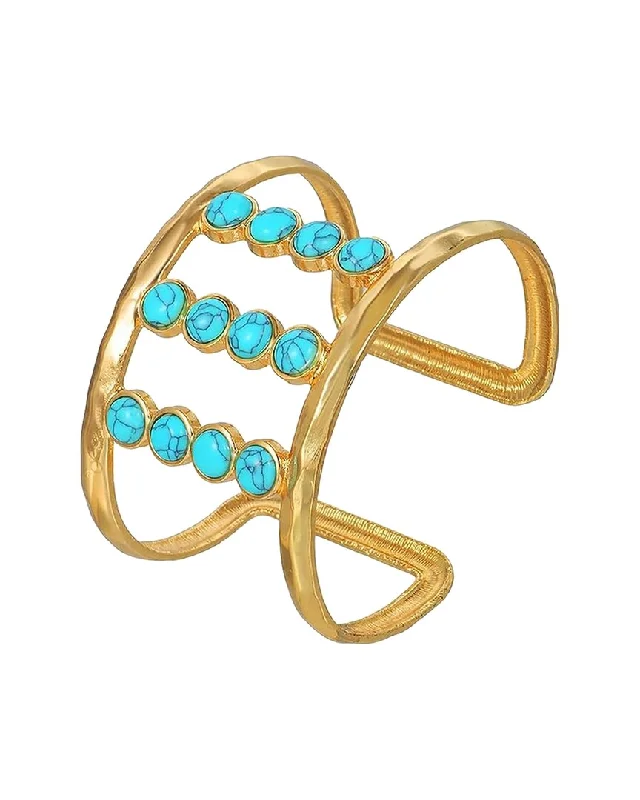 silver bracelet with multi-colored gemstones for energy healing-Liv Oliver 18K Plated 9.75 ct. tw. Turquoise Bangle Bracelet