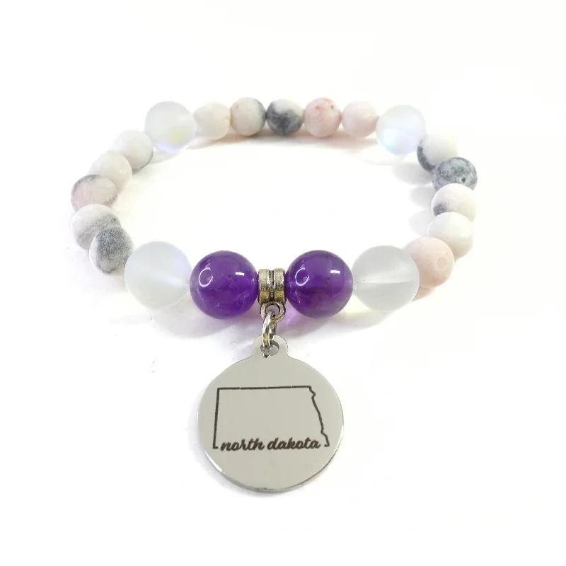 custom bracelet for friends with engraved initials and date-North Dakota State Classic Charm Bracelet Amethyst