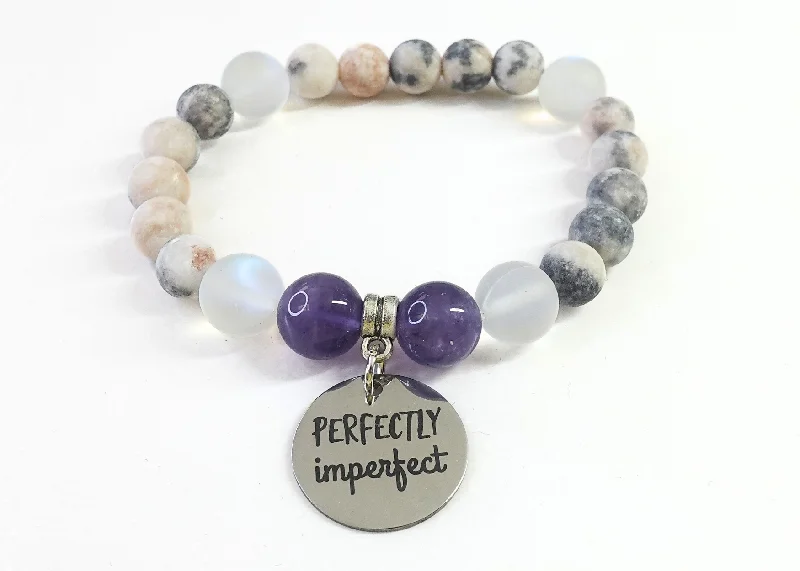 custom bracelet with engraved initials for family keepsake-Perfectly Imperfect Classic Charm Bracelet Amethyst