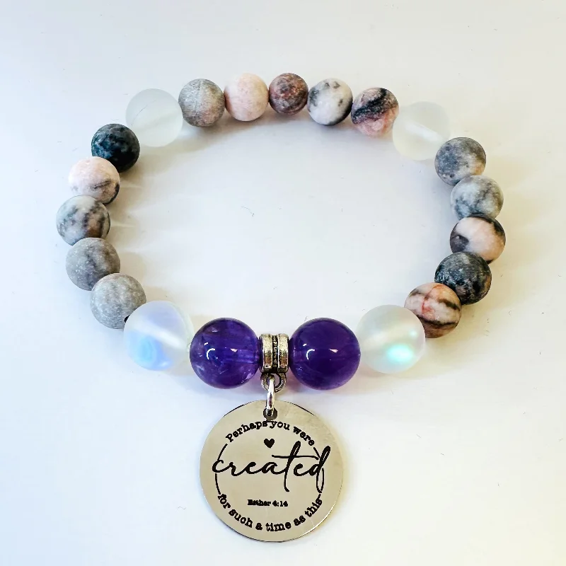 custom bracelet with gemstones for emotional healing and balance-Perhaps you were Created...Classic Charm Bracelet Amethyst