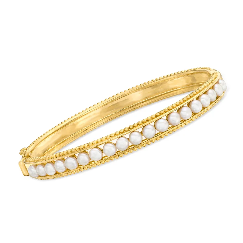 luxury silver bracelet with custom engraving for elegant gift-Ross-Simons 3.5-4mm Cultured Pearl Bangle Bracelet in 18kt Gold Over Sterling