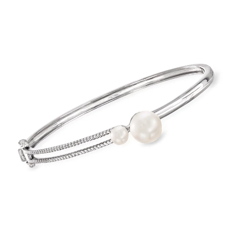 adjustable silver bracelet with gemstone for energy healing-Ross-Simons 5-9.5mm Cultured Pearl Bangle Bracelet in Sterling Silver