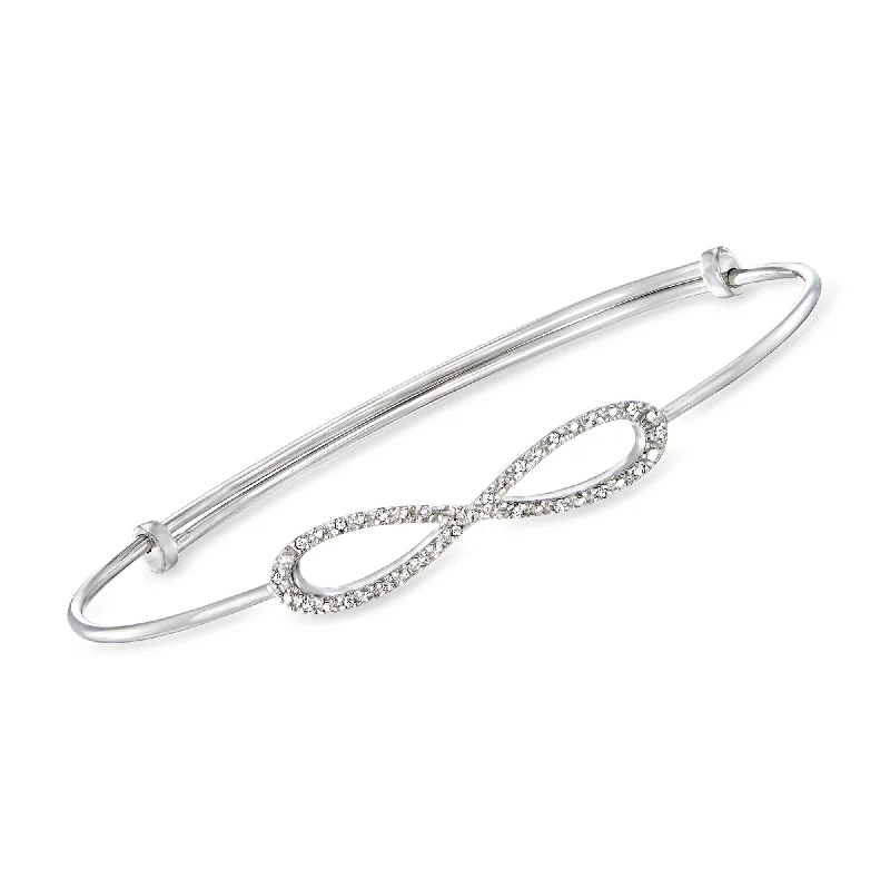 silver bracelet with celestial symbols for spiritual growth-Ross-Simons Diamond Accent Infinity Symbol Bangle Bracelet in Sterling Silver