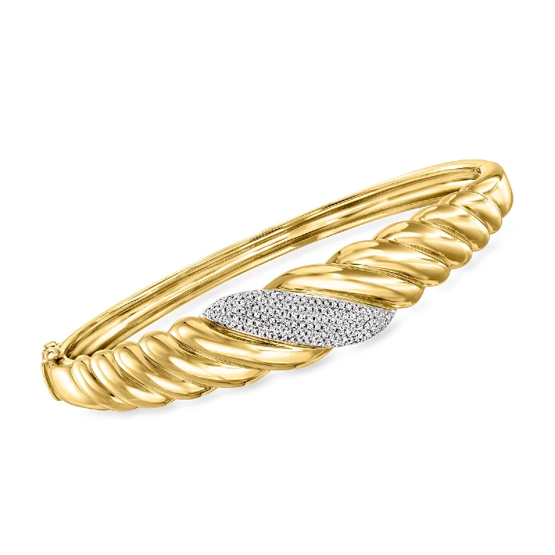 silver bracelet with heart charm for romantic relationship gift-Ross-Simons Diamond Shrimp Bangle Bracelet in 18kt Yellow Gold