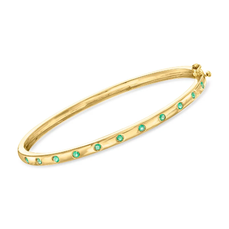 personalized bracelet with gemstone for balance and harmony-Ross-Simons Emerald Bangle Bracelet in 18kt Gold Over Sterling