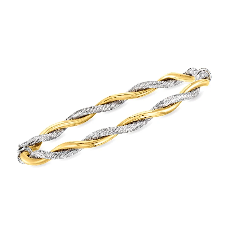 silver bracelet with engraved coordinates for personal memories-Ross-Simons Italian 14kt 2-Tone Gold Twisted Bangle Bracelet