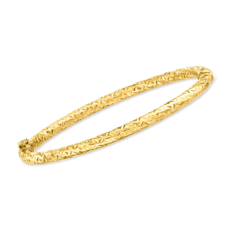 silver bracelet with heart charm for love and affection-Ross-Simons Italian 14kt Yellow Gold Oval Geometric Bangle Bracelet