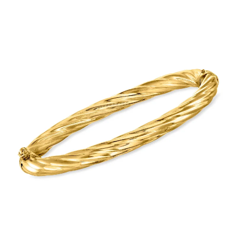 custom gold bracelet with engraving for romantic gift-Ross-Simons Italian 6mm 18kt Gold Over Sterling Twisted Bangle Bracelet