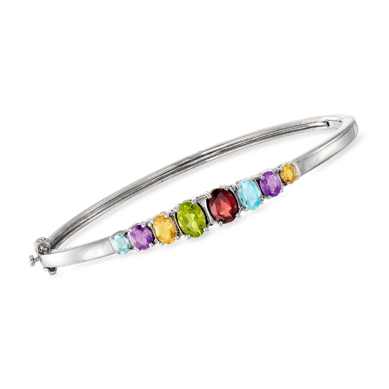 adjustable bracelet with gemstone for health and healing energy-Ross-Simons Multi-Gemstone Bangle Bracelet in Sterling Silver