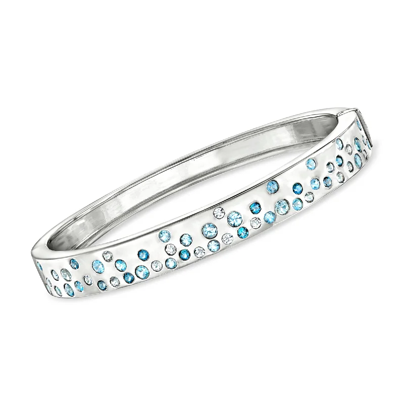 silver bracelet with engraved coordinates for memorable experience-Ross-Simons Tonal Blue Topaz Bangle Bracelet in Sterling Silver